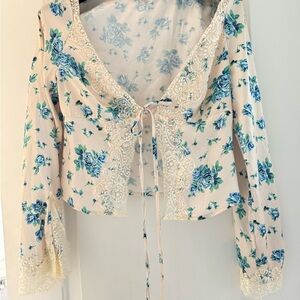 COPY - Floral Satin Tie Front Top